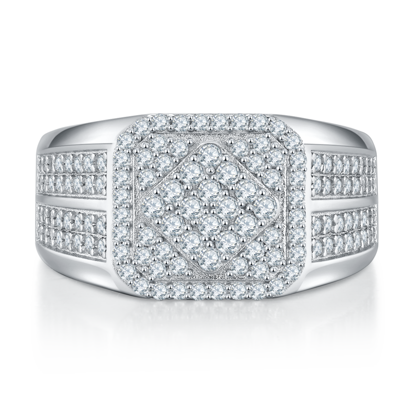 R6473豪镶S925银镀白金MoissaniteMen's Ring厘石D级1.0ct